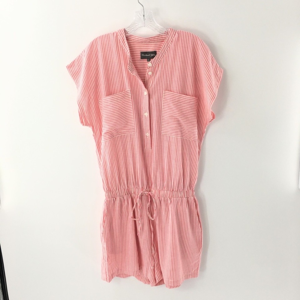 Michael Stars Shantel Romper Drawstring Pockets Pink White Striped Shorts Sz M - Picture 11 of 13